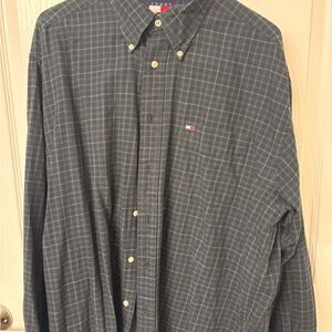Tommy Hilfiger Men's Blue and Green Checkered Shirt